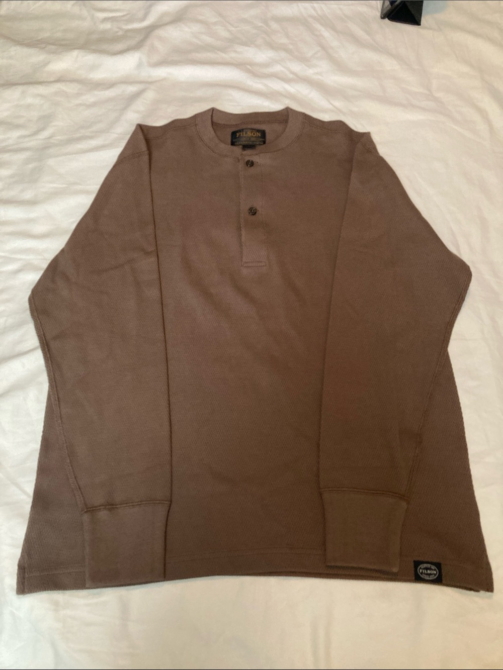 Filson Brown Waffle-Knit Henley Pullover